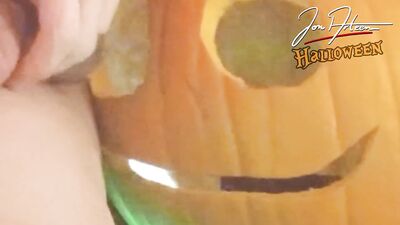 Happy Halloween Jon Arteen the devil twink in boots wanks his dick and cums near a pumpkin