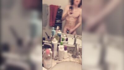 Hot Twink's private Snapchat - Jerks off in front of mirror into sink