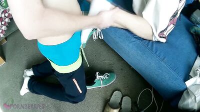 My friend twink giving me a footjob (shoes, socks, barefeet)