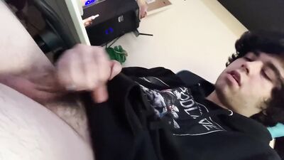 Cute twink ALMOST CAUGHT stroking his cock by ROOMMATE