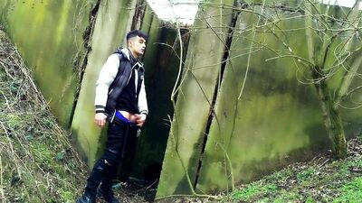 Autumn jerk off under the bridge - from soft cock till cum