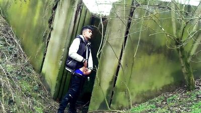 Autumn jerk off under the bridge - from soft cock till cum