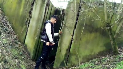 Autumn jerk off under the bridge - from soft cock till cum