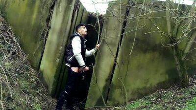 Autumn jerk off under the bridge - from soft cock till cum