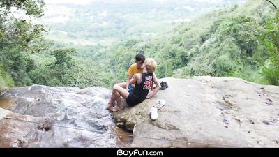 Hung Latino Bareback Fucks Twink Friend By Waterfall