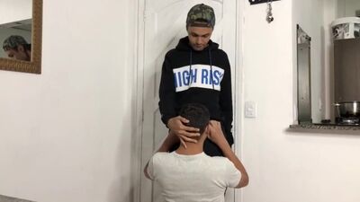 Sucked my friend as soon as he opened the front door