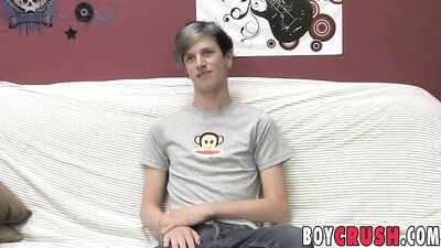 Skinny twink Danny Tyler interviewed before solo stroking