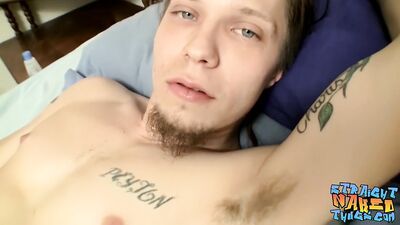 Long haired twink Max Ward strokes his massive fuck stick