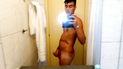 Stuffed belly amateur jerking