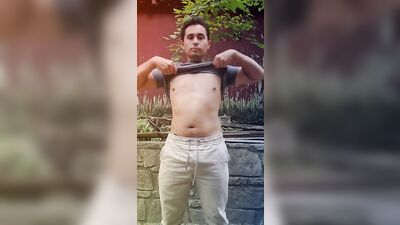 Karis Flexes Chest, Biceps, Ass and Cock