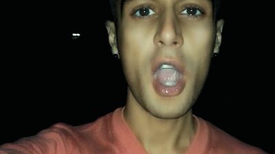 Chewing and making bubbles foam of friends cum public