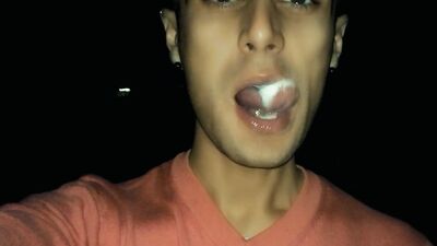 Chewing and making bubbles foam of friends cum public