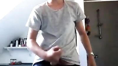 Young Twink Finishes Off in the Bathroom - An Amateur Cum Shots First-Timers Handjob Web Cam Experience!