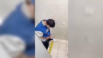 Asian Student Spy Piss: Ejaculating in the Toilet!