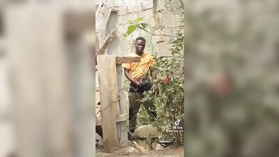 Bold Black Cock Wanking in Public