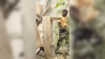 Bold Black Cock Wanking in Public