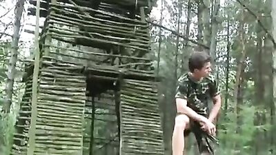 Forest Flip Floppers... Three young soldiers fuck in the woods...