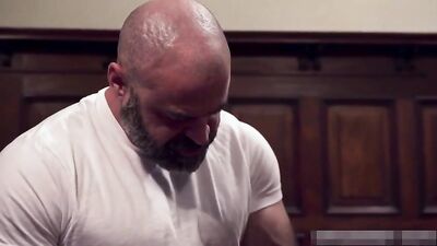 Curly-haired Bear Cubs Office Adventure - Barebacked and Cream Pied!