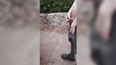 Skinny boy pissing in public. I needed release really bad.