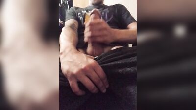 Straight guy caught playing with his big white cock cumshot