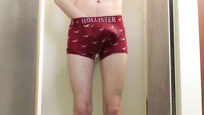 College Twink Desperately Pissing Red Hollister Underwear