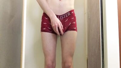 College Twink Desperately Pissing Red Hollister Underwear