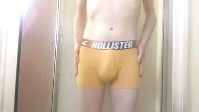 Young Twink Pisses Himself in Tight Yellow Boxer Briefs