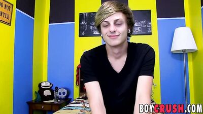 Luscious twink pleasing his ass with a big fat dildo