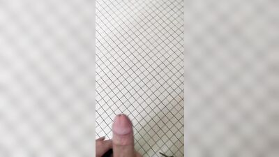 Risky twink showing off in college bathroom