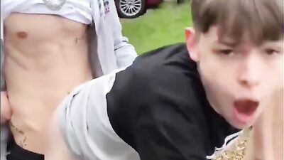 3 Twinks Fuck on Hood of Car Boys Porn