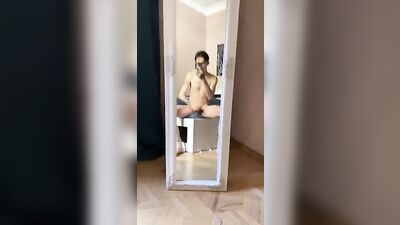 Young Boy Pleasuring Himself in Front of the Mirror with Great Enjoyment!