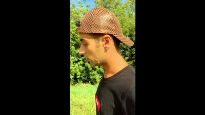 Boy walks with cum mess on face but he need to hide because someone comes