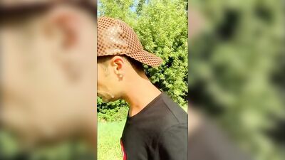 Boy walks with cum mess on face but he need to hide because someone comes