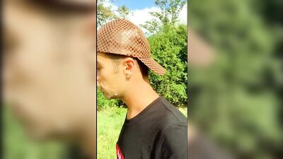 Boy walks with cum mess on face but he need to hide because someone comes