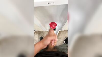 College boy cumming in public restroom