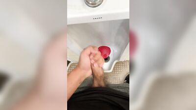 College boy cumming in public restroom