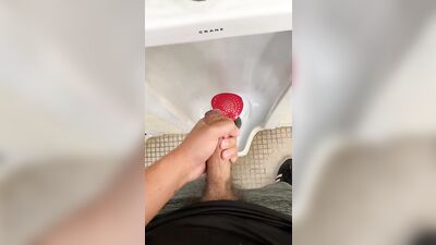 College boy cumming in public restroom