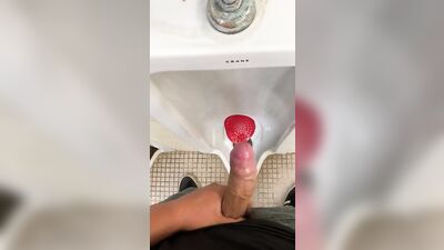College boy cumming in public restroom