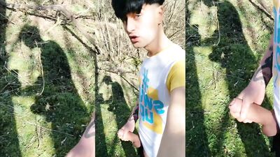 Twink and his shadow on a sunny day - Outdoor jerk off - thick cock
