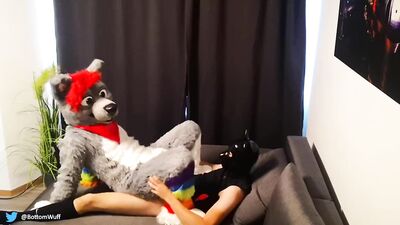 Horny wolf riding huge cock