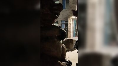 Peeing on this Pig Statue Wood Carving thing Outside a Building - Freaky Weird Public Pee Fetish!