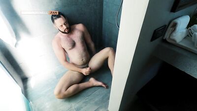 Muscle Otter with a Big Dick Masturbates in the Shower