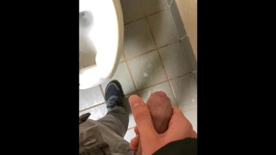 Me jerking off at public restroom stall and making a mess