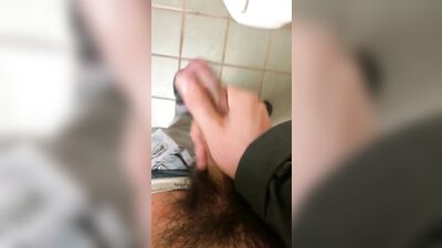 Me jerking off at public restroom stall and making a mess