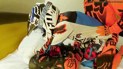 Hard Fucking my boyfriend, cum in his hole while he jerks on my MX boots