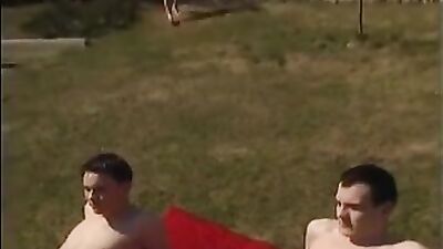 Trio Sunbathing: Gay Porn Group Sex Action Bareback