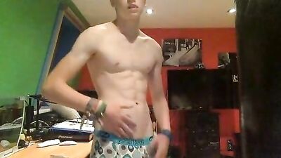 Blonde Teenage Boxer Cum Shot with Hairy Chest Exposed!