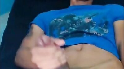 Latino Boy Cums Hard with Smooth Blue Shirt - Solo Cam Handjob