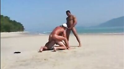 Beach Posers 3-Way Thrill Ride - Gay Porn Action Group Sex Video!